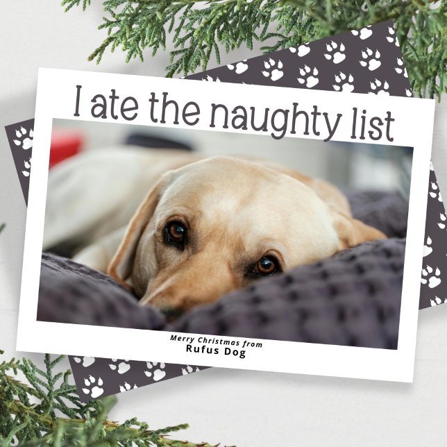 I Ate The Naughty List Dog Christmas Photo Holiday Card (I Ate The Naughty List Dog Christmas Photo Holiday Card
by Ricaso. Other colors in store, Dog cards)