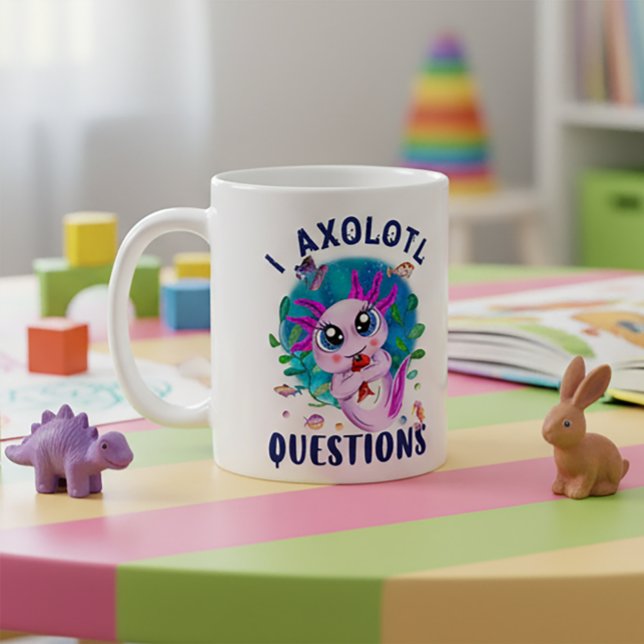 I Axolotl Questions, Axolotl Kawaii Pink Coffee Mug (I Axolotl Questions Pink Mug - Amphibian)