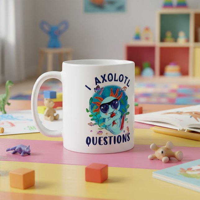 I Axolotl Questions, Cute Blue Amphibian Quote Coffee Mug (I Axolotl Questions Mug - Cute Amphibian)