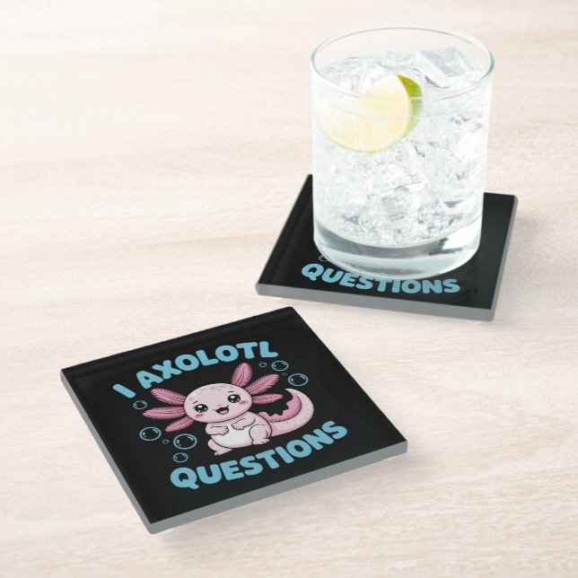 i axolotl questions glass coaster (Angled)