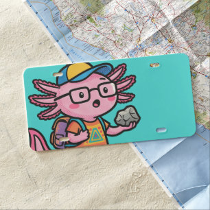 I Axolotl Questions schoolkid holds rock curiosity License Plate