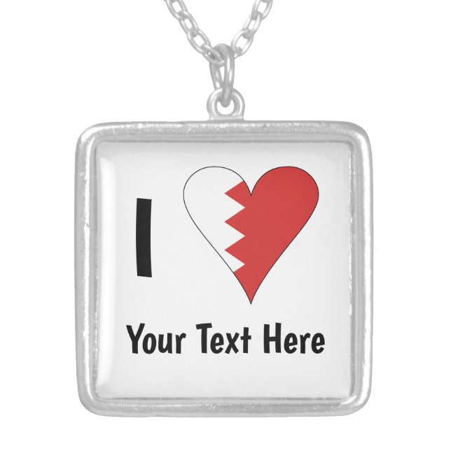I (Bahraini Heart Flag) Personalized  Silver Plated Necklace (Front)