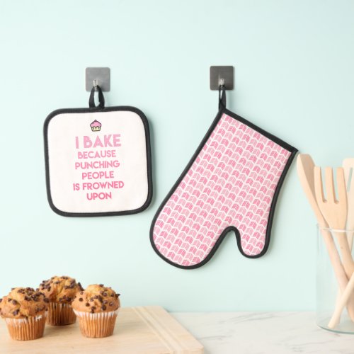 I bake Funny Baking Quote  Oven Mitt  Pot Holder Set