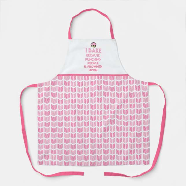 I bake! Funny Baking Quote & Pink Aztec Pattern Apron (Front)