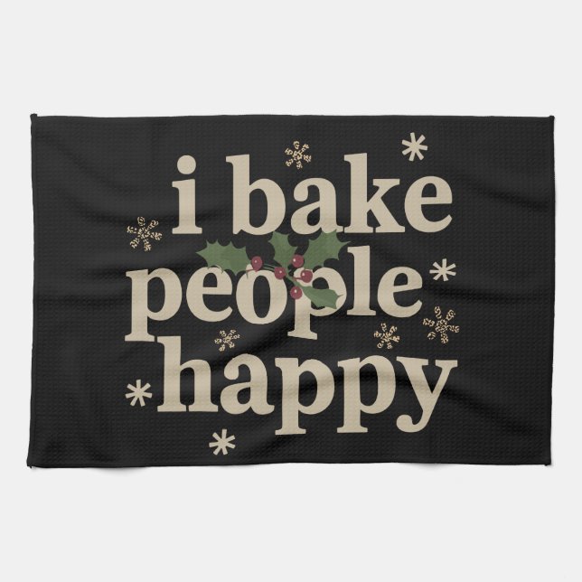 I Bake People Happy Cupcake & Cookie Baking Crew  Kitchen Towel (Horizontal)