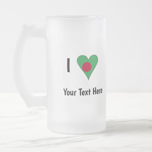 I (Bangladeshi Heart Flag Love) Personalized Frosted Glass Beer Mug (Left)