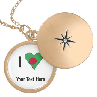 I (Bangladeshi Heart Flag Love) Personalized Gold Plated Necklace