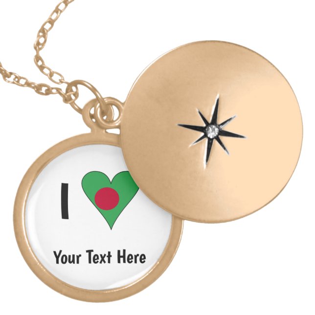 I (Bangladeshi Heart Flag Love) Personalized Gold Plated Necklace (Front)