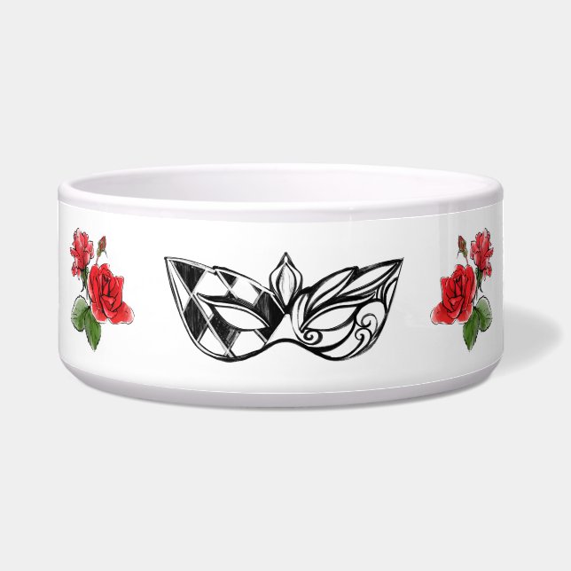 *~* I BARK IN ITALIAN VENETIAN MASK RED ROSES BOWL (Front)