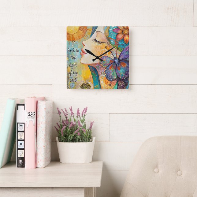 I Bask In The Light Of My Soul Wall Clock (Reading Room)