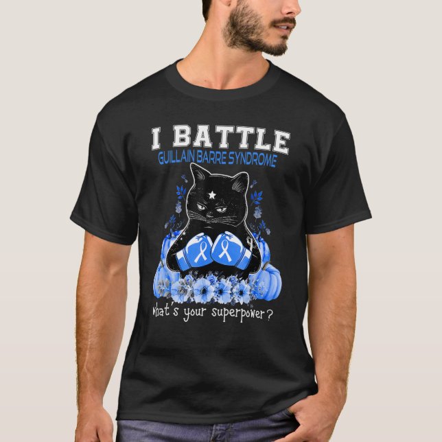 I Battle Guillain Barre Syndrome Awareness Cat T-Shirt (Front)