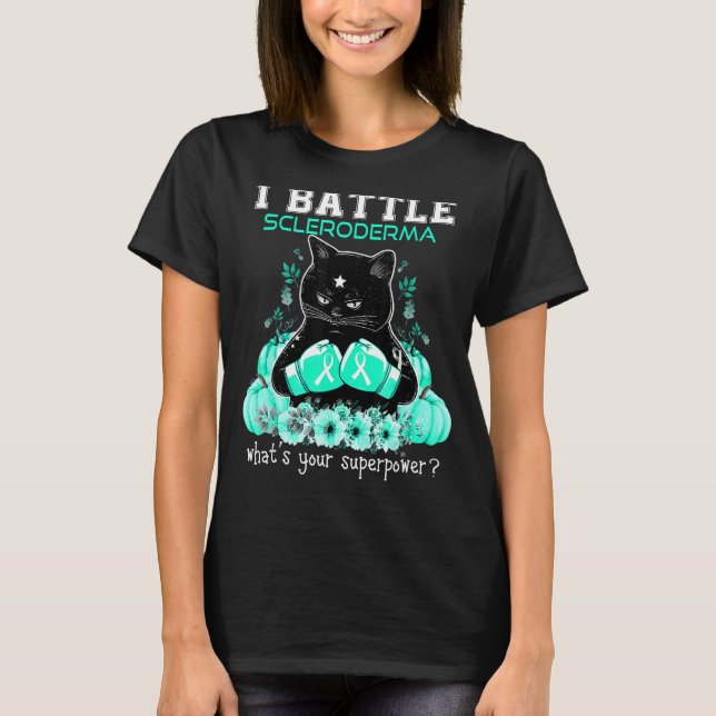 I Battle Scleroderma Awareness Cat T-Shirt (Front)