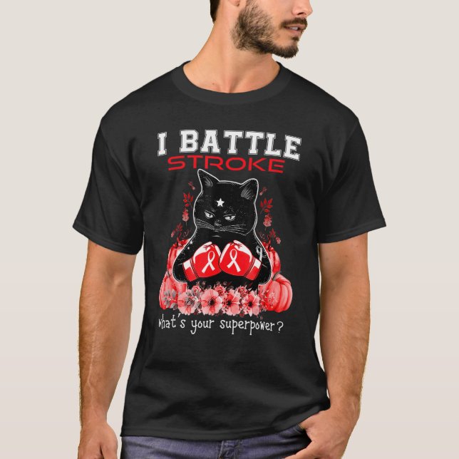 I Battle Stroke Awareness Cat T-Shirt (Front)