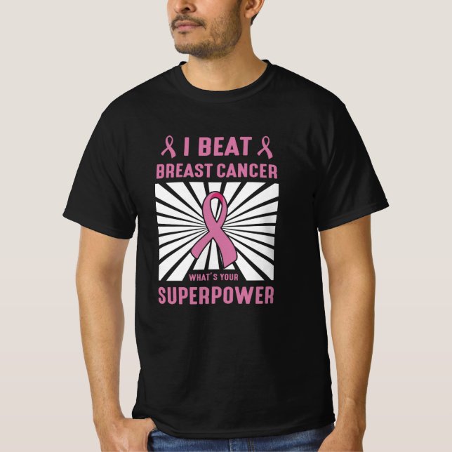 I Beat Breast Cancer Survivor Superpower Pride T-Shirt (Front)