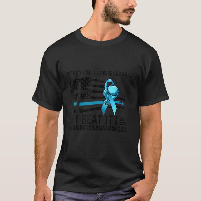 I Beat It Diabetes Awareness Usa Flag Faith Boxing T-Shirt (Front)