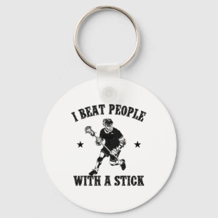 I Beat People With A Stick Vintage Lax Lover Funny Keychain