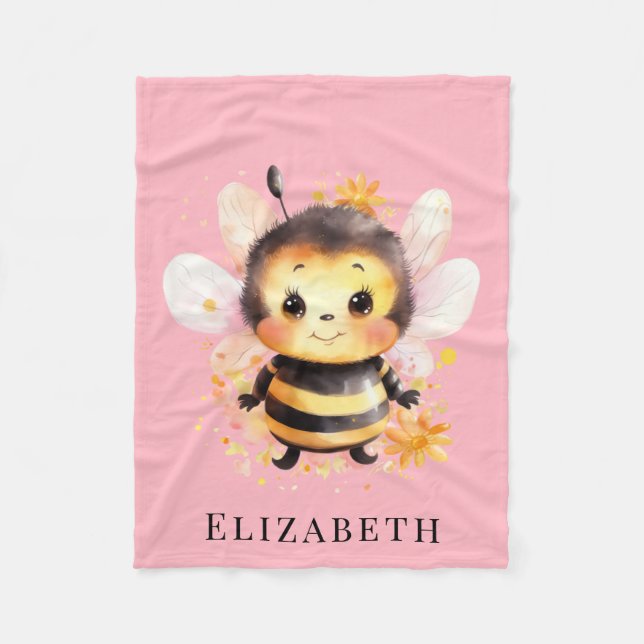 I Bee-Two Girl Birthday Party Fleece Blanket (Front)