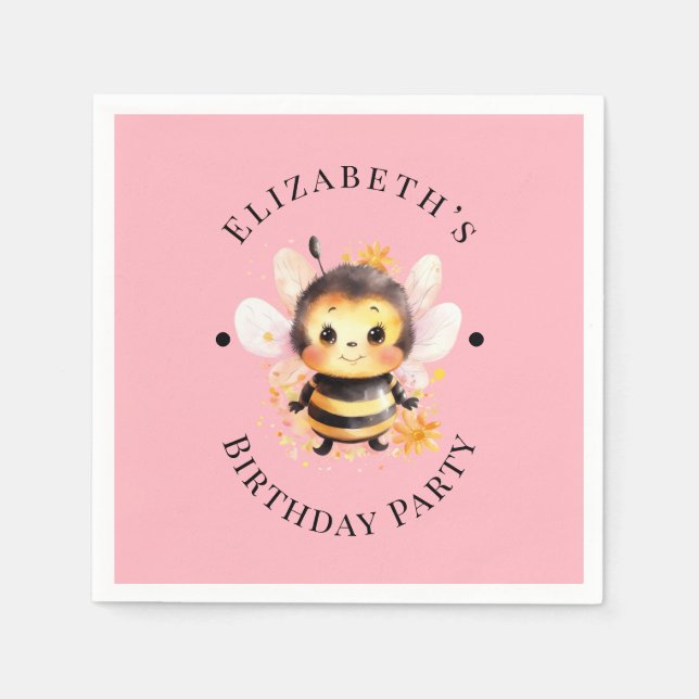 I Bee-Two Girl Birthday Party Napkins (Front)