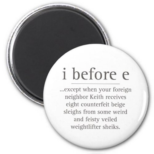 I Before E Except After Parody Humor Teacher Quote Magnet