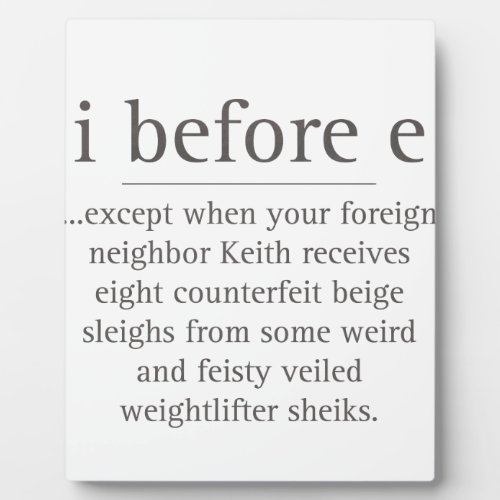 I Before E Except After Parody Humor Teacher Quote Plaque