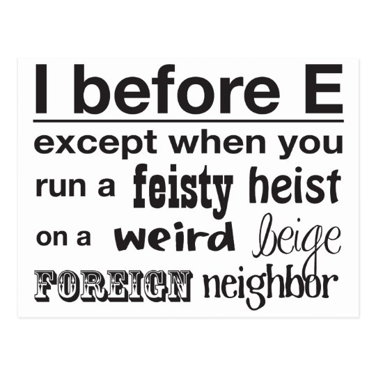 I before E Postcard | Zazzle.com