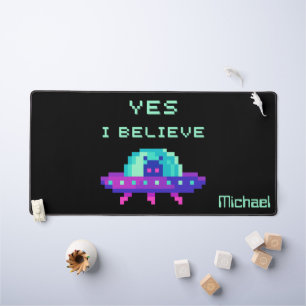 I Believe Alien Flying UFO Spaceship Pixel Art Desk Mat