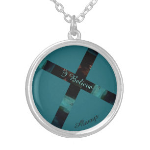 I Believe Always Aque Southwestern Cross Silver Plated Necklace