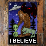 I Believe | Big Foot Alien Mothman UFO Chupacabra  Jigsaw Puzzle<br><div class="desc">I Believe. A poster full of cryptids,  cryptozoology poster with Sasquatch,  alien,  UFO,  Chupacabra and Mothman.</div>
