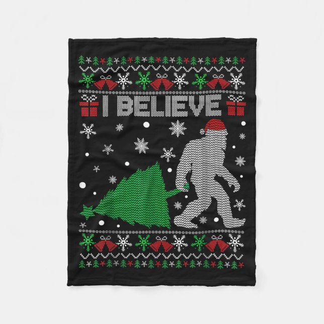 I Believe Big Foot Sasquatch Christmas  Fleece Blanket (Front)