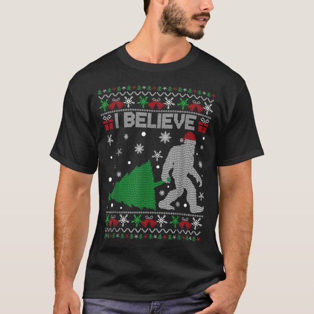 I Believe Big Foot Sasquatch Christmas  T-Shirt (Front)