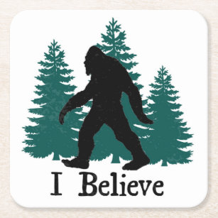 I Believe Bigfoot & Trees Square Paper Coaster