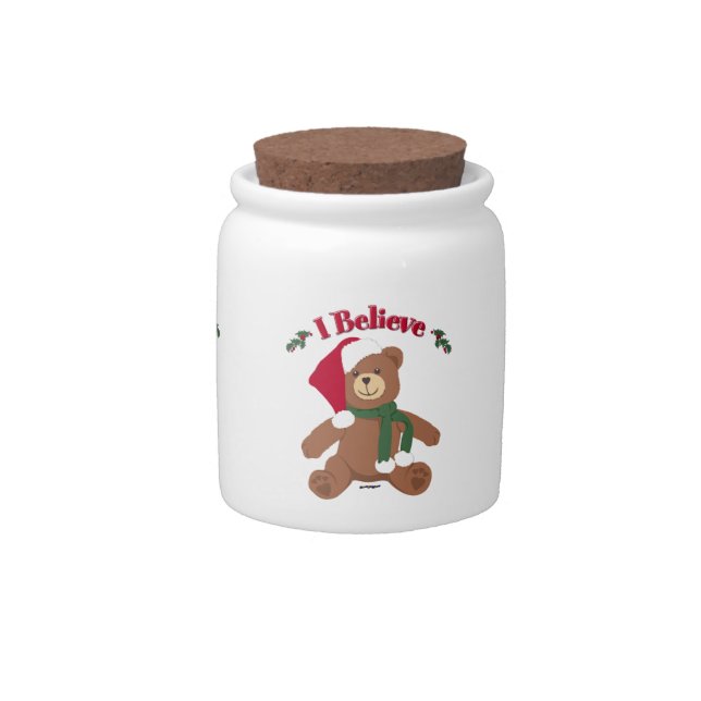 I Believe! Christmas Teddy Bear Candy Jar (Front)