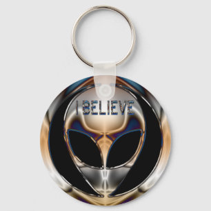 I BELIEVE CHROME ALIEN HEAD KEYCHAIN