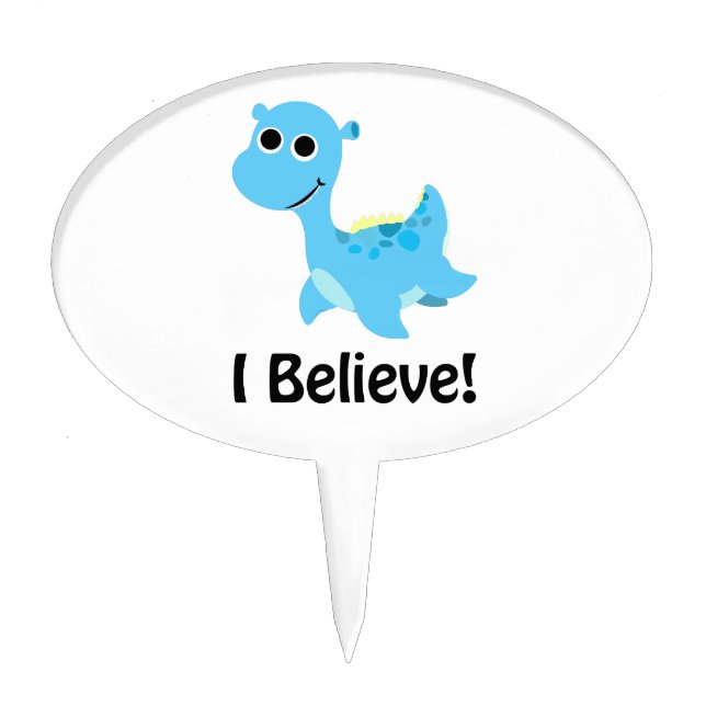 I Believe! Cute Blue Nessie Cake Topper (Front)