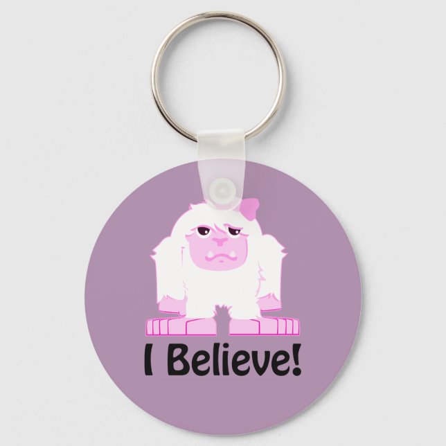 I Believe Cute Cartoon Girl Yeti Keychain (Front)