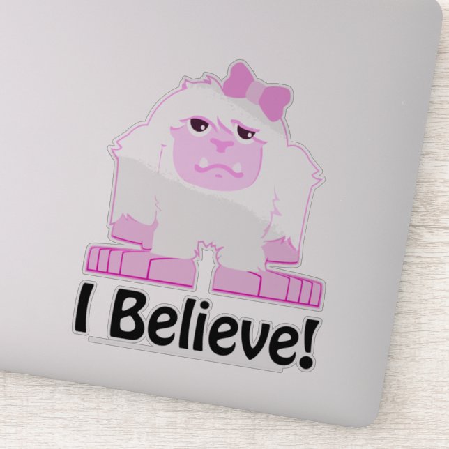 I Believe Cute Cartoon Girl Yeti Sticker (Detail)