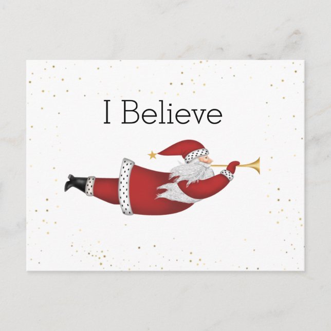 I Believe Flying Santa Holiday Postcard (Front)