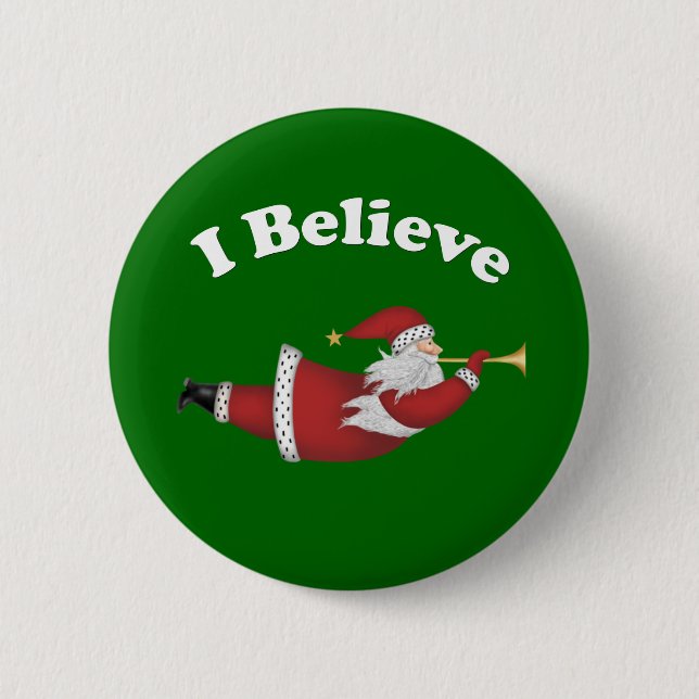 I Believe Flying Santa Pinback Button (Front)