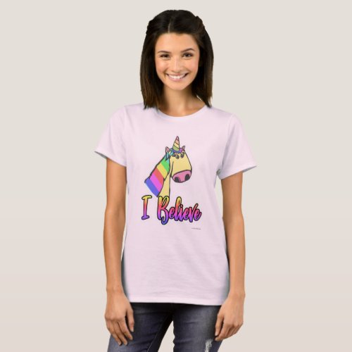 I Believe Funny Rainbow Unicorn Cartoon T_Shirt