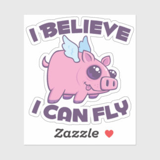 I Believe I Can Fly Cute Kawaii Piggy Sticker