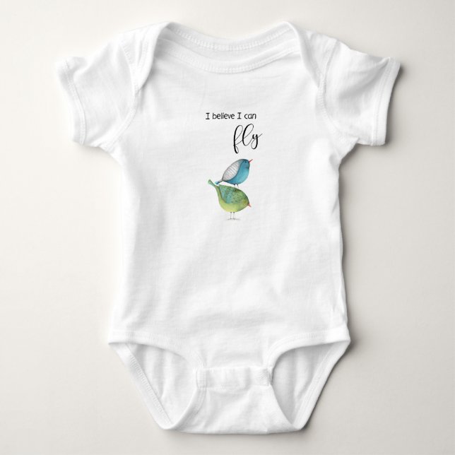 "I believe I can fly" - quote with artwork Baby Bodysuit (Front)