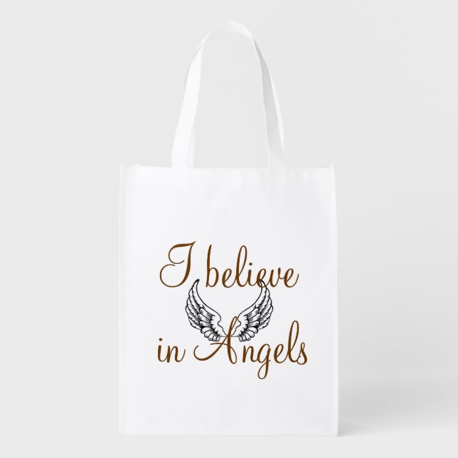 I Believe in Angels Reusable Grocery Bag (Front)
