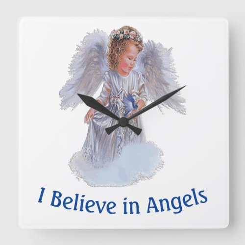 I believe in Angels Square Wall Clock