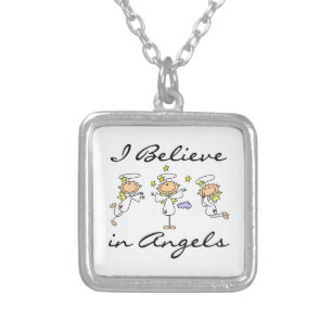 I Believe in Angels T-shirts and Gifts Silver Plated Necklace