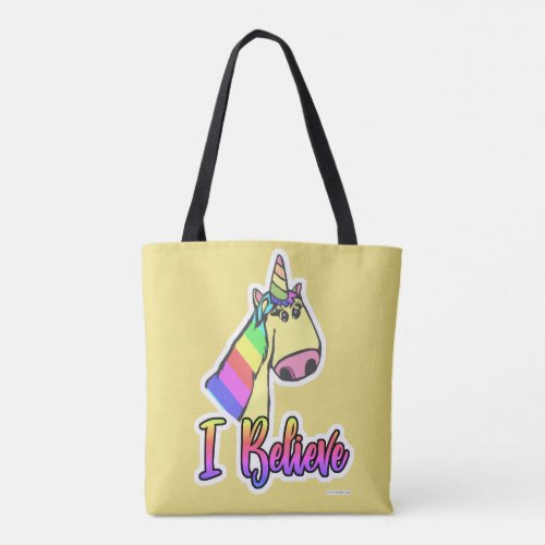 I Believe in Cartoon Unicorns Fun Art Design Tote Bag