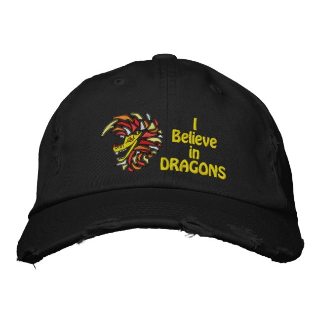 I  believe in dragons embroidered baseball hat (Front)