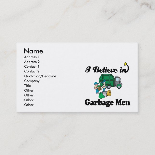 i believe in garbage men business card (Front)