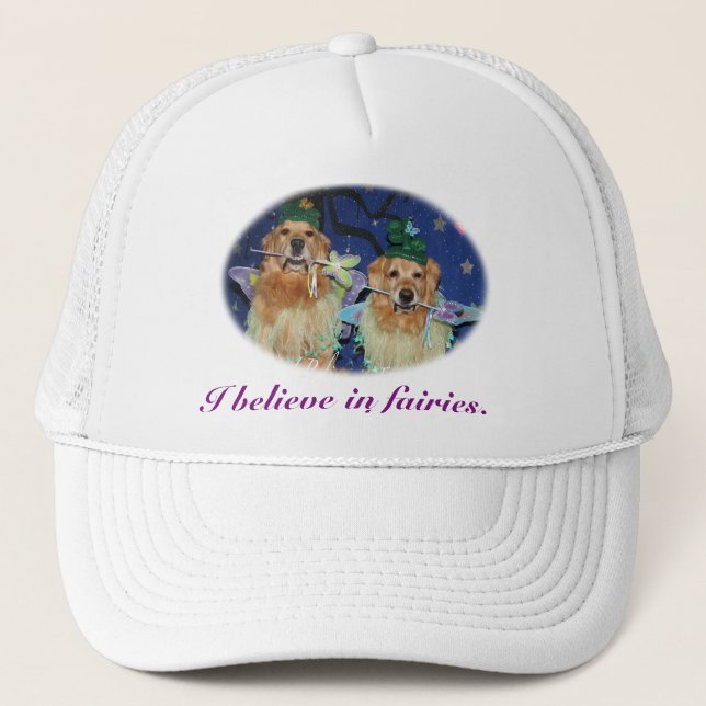 I believe in golden retriever fairies trucker hat (Front)