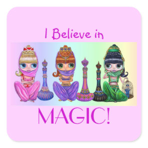 I Believe in Magic! Cute Big Eye Genie Dolls Square Sticker