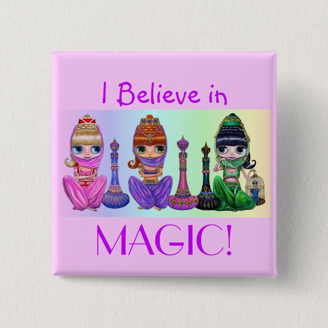 I Believe in Magic! Cute Little Genie Dolls Button (Front)